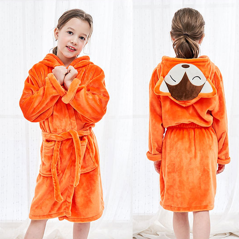 Herfst Winter Flanel Badjassen Leisure Mooie Baby Meisje/Jongen Hooded Kinderen Handdoek 6 Soorten Cartoon Dieren Badjassen pyjama: fox / L(110-130CM)