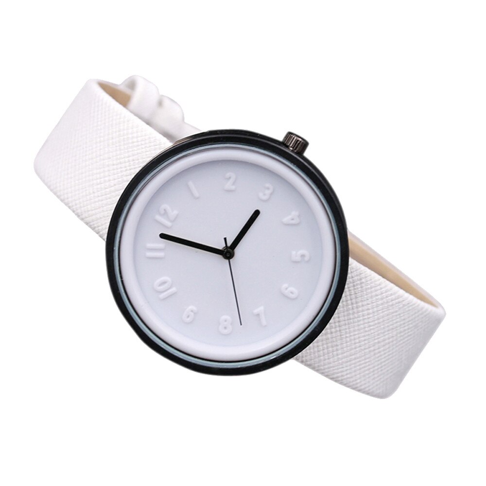 Simple Women Watch Unisex Korean Students Leather Band Analog Quartz Couples Wristwatches Ladies Watch Female Clock relogio: White