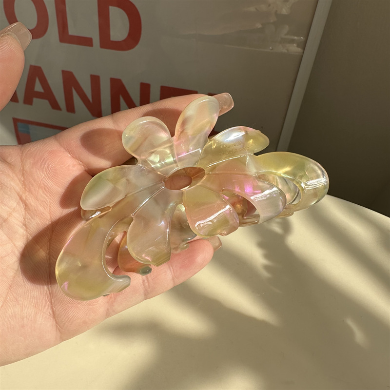 Coreano nuovo design creativo 10.5cm grande fiore marmorizzazione puro colorato fermaglio per capelli artiglio moda acido acetico squalo clip Accessori per capelli: Rhodium d'imitazione placcato