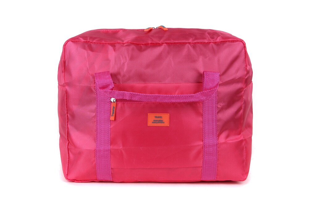 Folding Oxford Cube Travel Bag Waterproof Large Capacity Unisex Luggage Durable Clothing Sorting Organize Bag: Rose red