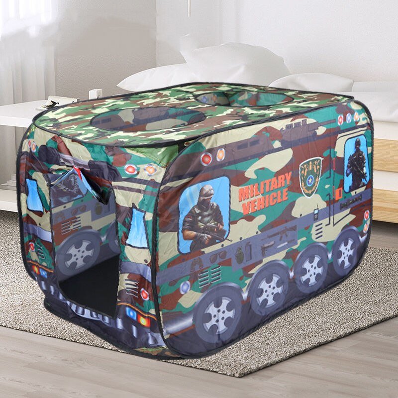 Kinderen Auto Tent Popup Play Tent Bus Indoor Speelgoed Outdoor Eenvoudige Opvouwbare Brandweerwagen Icecream Auto Kids Spel Huis theater: camouflage