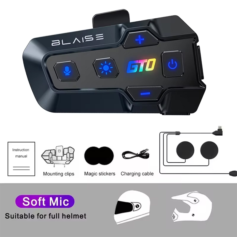BLAISE GT0 Bluetooth 5.3 Motorcycle Helmet Headset Waterproof Wireless Hands-free Call Phone Earphone Music Player: Red