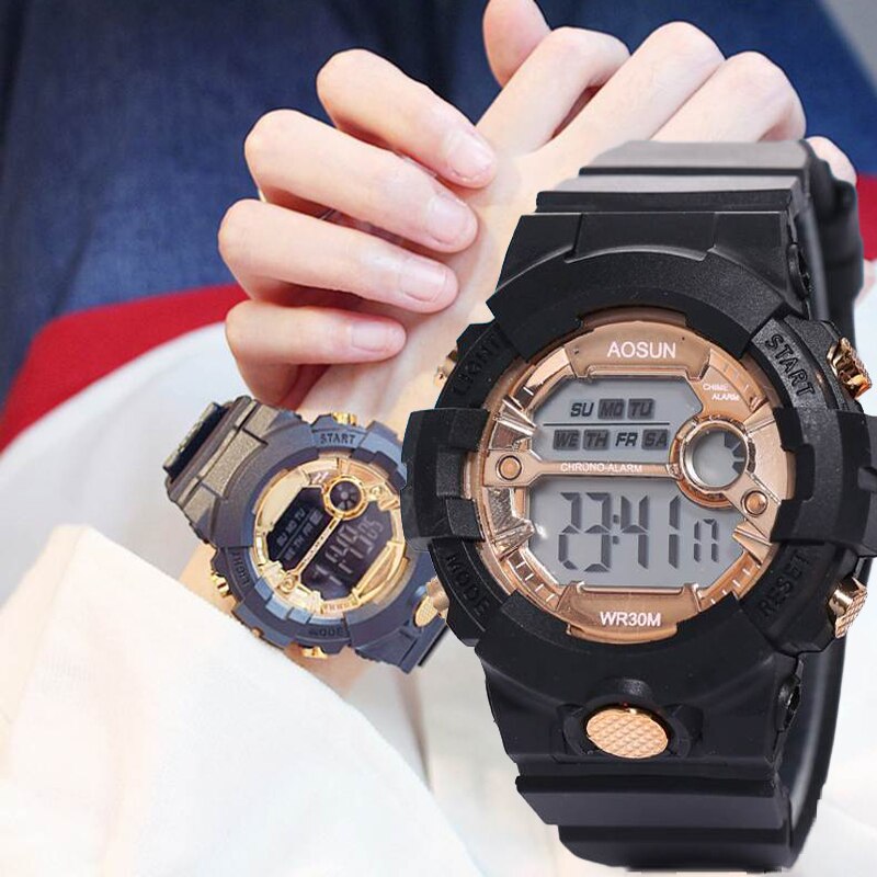 White Gold Digital Watches Round Women Men Watches Sports Waterproof Electronic Watch Reloj Mujer Luminous Clock