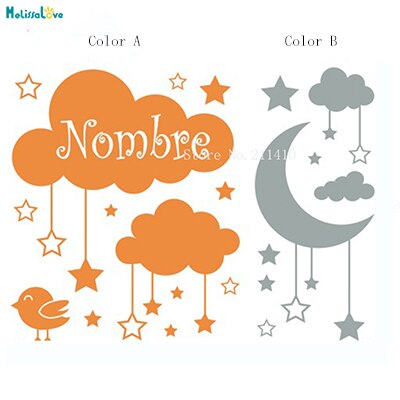 To farver børn dejlige væg klistermærke hængende skyer stjerner og en måne med en lille fugl indretning baby børnehave aftagelige mærkater  yt820: Farve 3 / 89 x 67cm