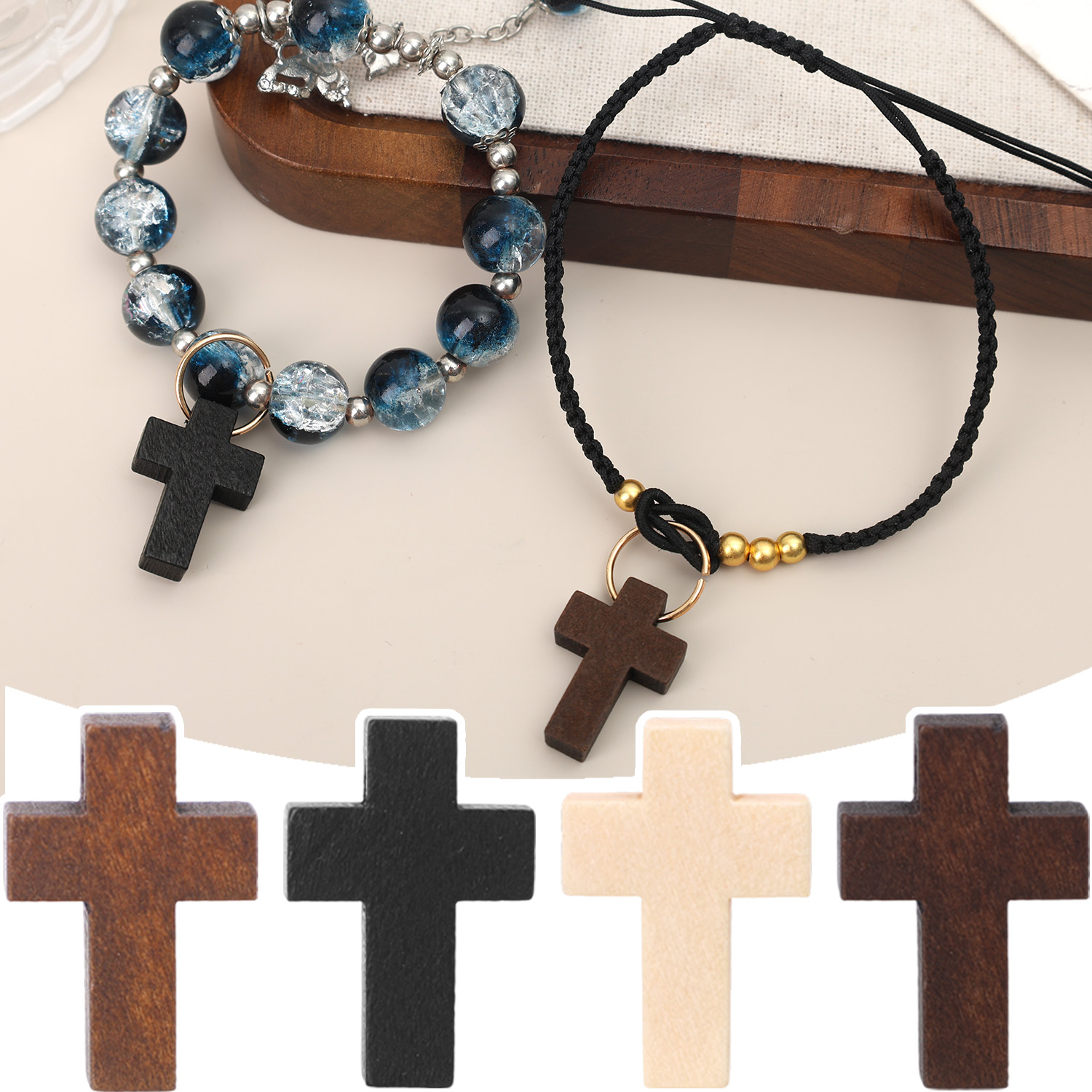 20/80pcs Wood Crosses Charms for DIY Jewelry Marking Finding Bracelet Necklace Small Cross Jewelry Pendants Components
