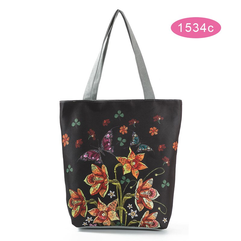 Bloemen Gedrukt Tote Handtas Vrouwelijke Grote Capaciteit Canvas Schoudertas Zomer Strandtas D88: size 3