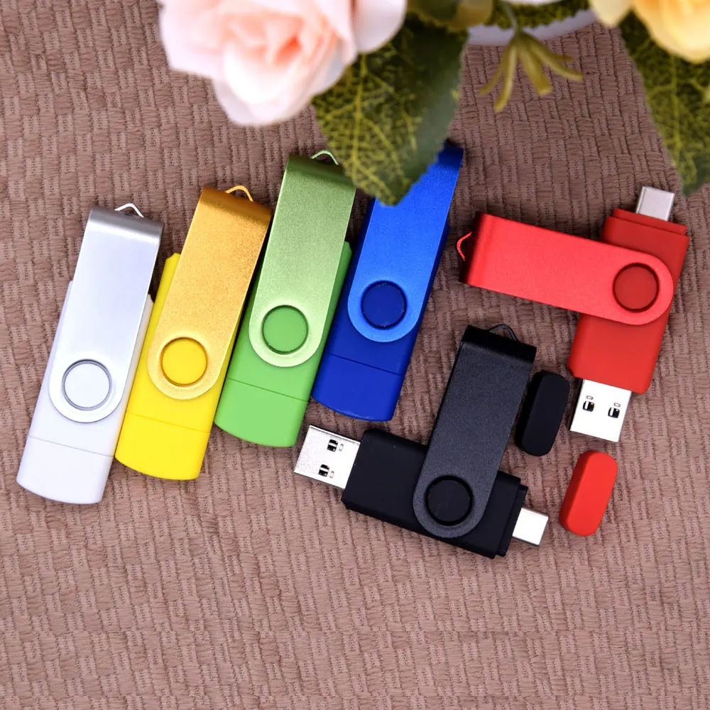 Unidad flash USB giratoria 128GB 32GB 16GB Pen Drive 256GB Pendrive 64GB 4G OTG 2 en 1 Memoria Usb Stick Tipo C Usb 2.0
