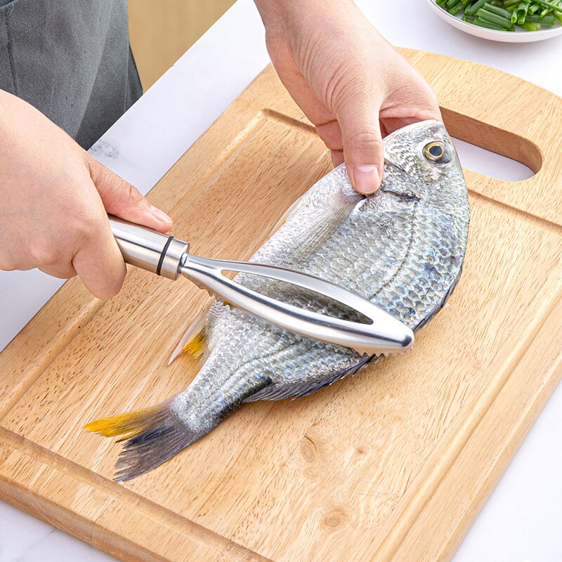 Holaroom Stainless Steel Fish Scales Scraping Grater Seafood Descaler Fish Bone Tweezers Cleaning Peeler Durable Kitchen Gadgets