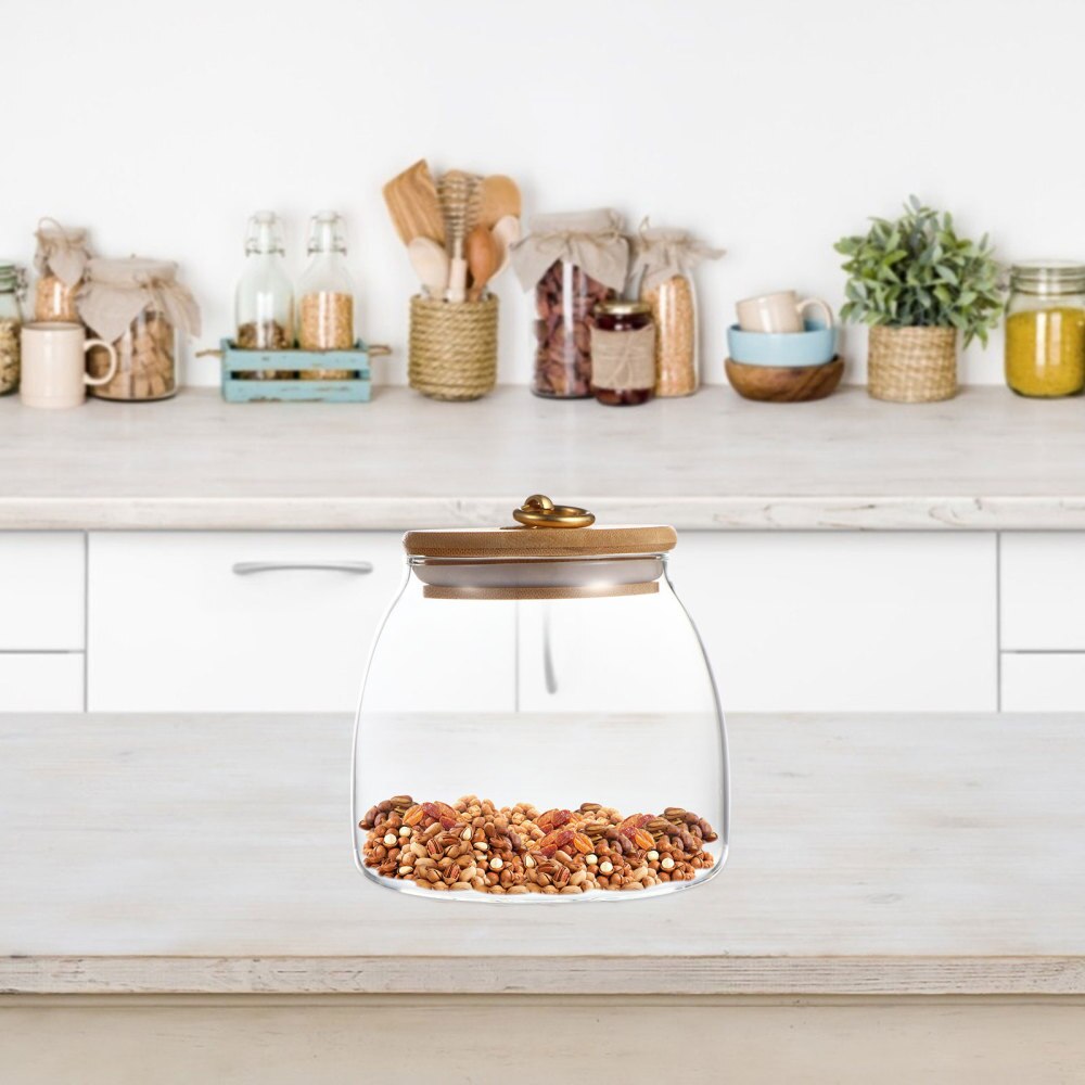 1pc Transparent Glass Canister Kitchen Glass Tea Storage Sealed Jar 500/650/900ML