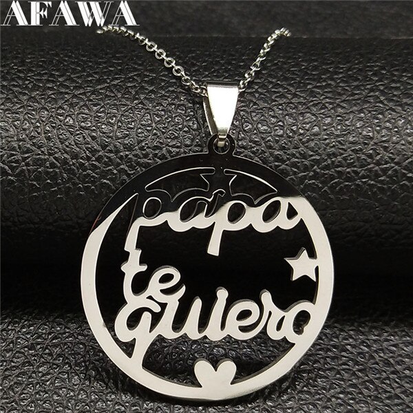 Grandmother Stainless Steel Statement Necklace Women jewlery Silver Color Necklaces & Pendants Jewelry navidad N18021: papa SR 50cmO