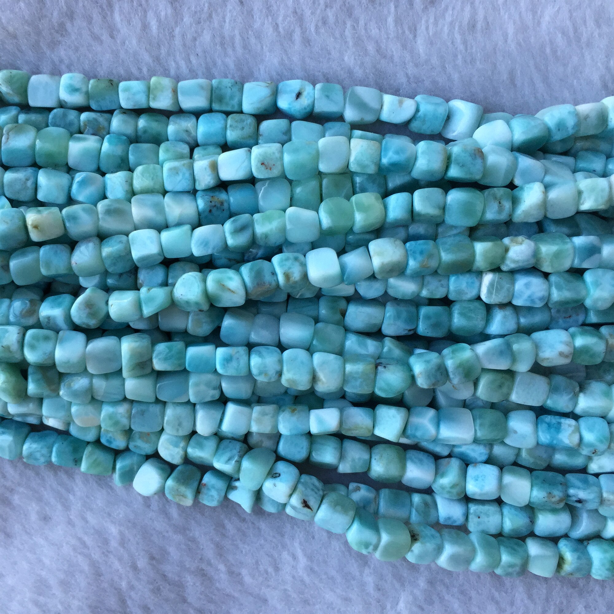 Dominicana Natural Genuine White Blue Larimar Cube Nugget Free Form Fillet Irregular Pebble Loose Beads Fit Jewelry 15" 06207