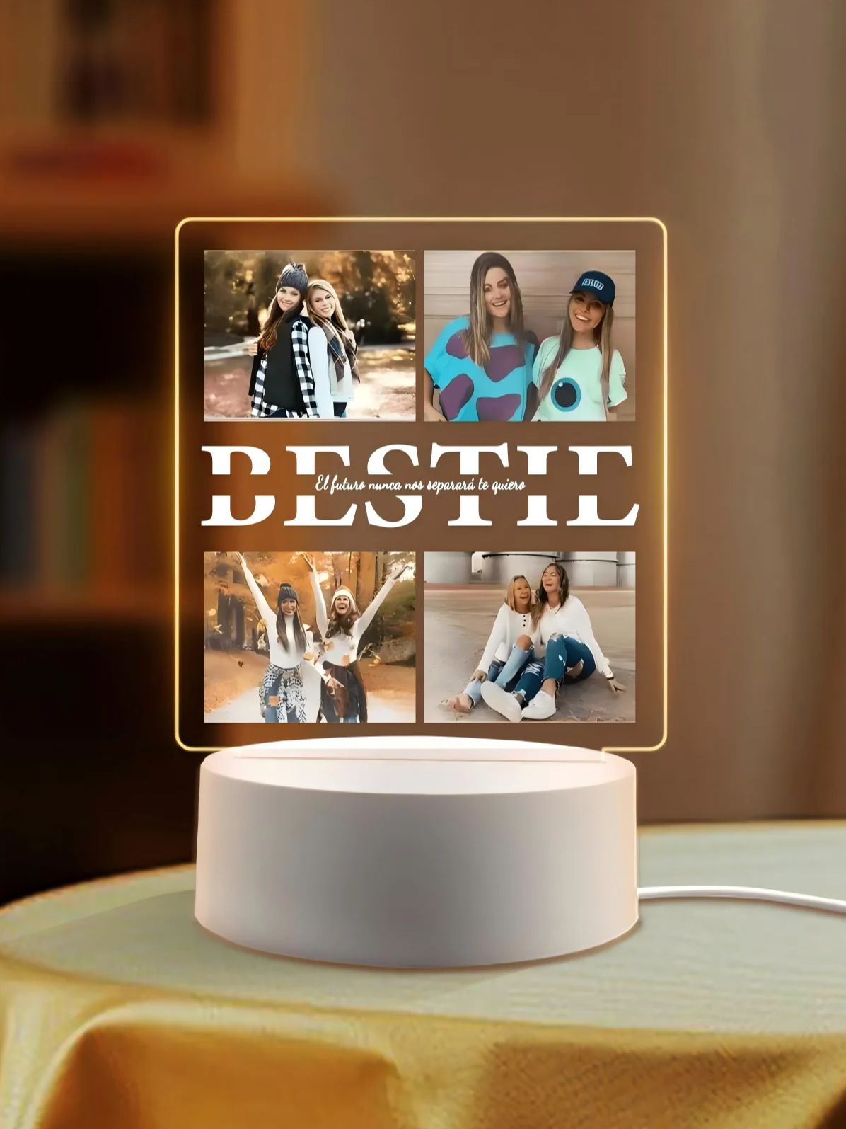 Personalisiertes Foto-Acryl-Nachtlicht mit aufgedrucktem Bild, personalisierte Heimdekoration als für sterben beste Freundin: Gelb