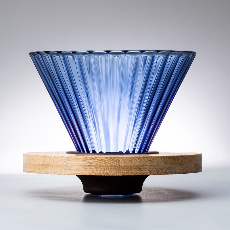 Glass Coffee Funnel Dripper Wooden V60 Brackets Glass Coffee Funnel Dripper Glass Coffee Filter Reusable Coffee Filters: Blue