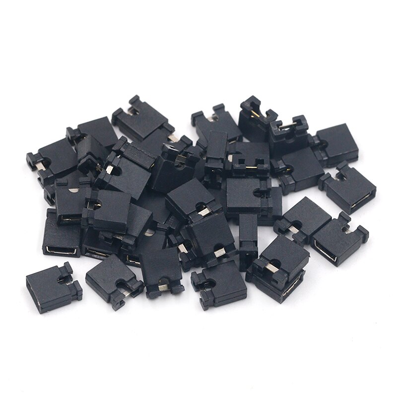 50pcs pas de cavalier capuchon court et têtes et boîtiers de fil 2.54MM SHUNT noir jaune blanc vert rouge bleu: Short-Black