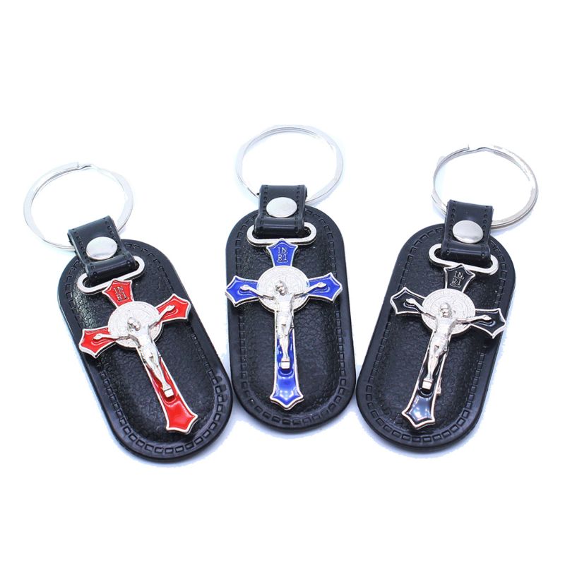 Christian jesus cross læder nøglering religiøs nøglering smykker taske vedhæng bil souvenirs til kvinder mænd