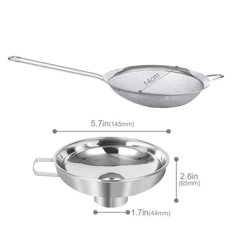 Stainless Steel Canning Funnel Fine Mesh Strainer Sieve,Kitchen Funnel for Wide and Regular Jars Liquid Dry Ingredients