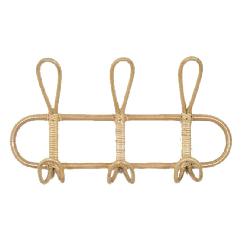 Rattan væg kroge børnetøj organisator rack tøj hat hængekrog rattan bøjle børneværelse dekor hænger: Træfarve
