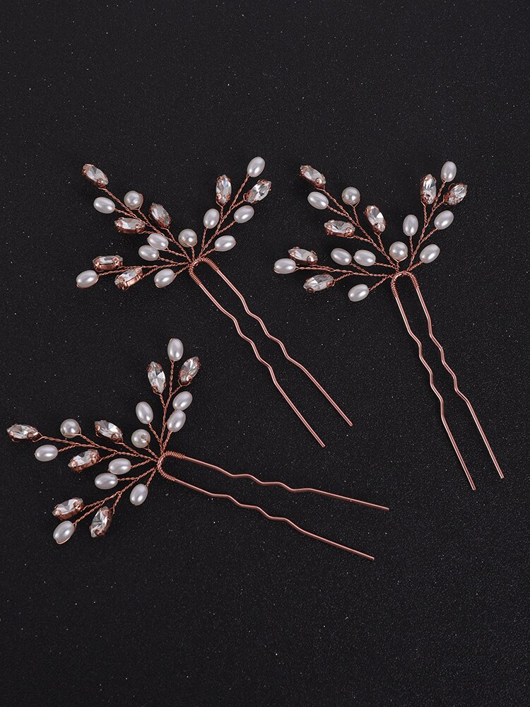 Trendy Rose gold 3PCS Wedding Hair Pins Tiara Head... – Grandado