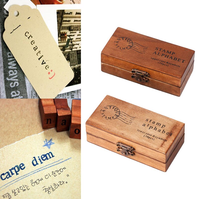 Engelsk alfabet symbol stempel træ brevstempel diy håndværk leverer børn uddannelse alfabet legetøj retro diy stempel
