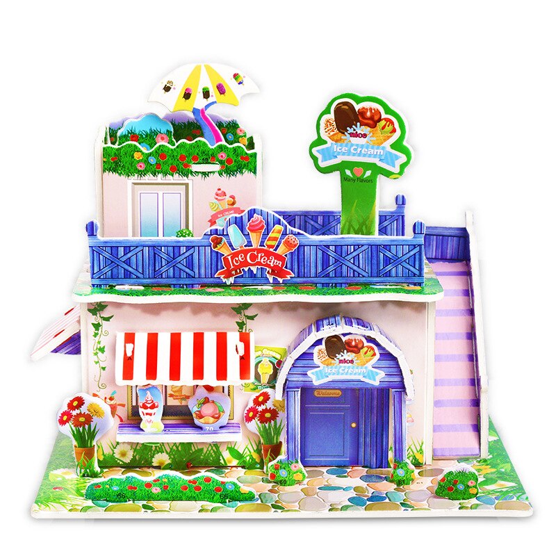 Puzzle 3D fai-da-te castello modello Cartoon House assemblaggio giocattolo di carta Kid Early Learning modello di costruzione regalo Puzzle per bambini: 11