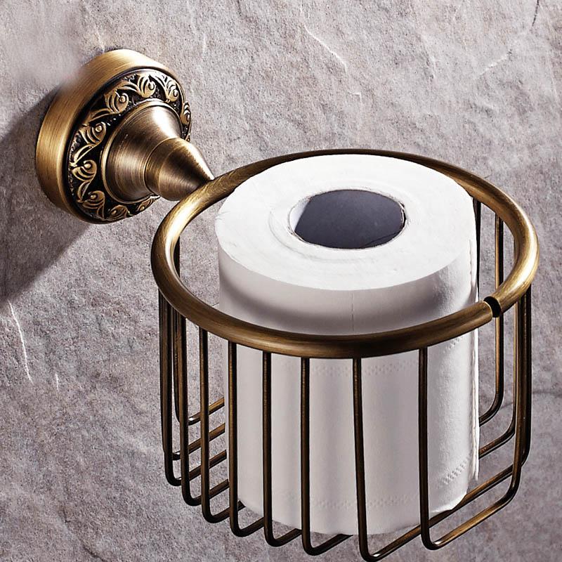 TT Antike soild messing carving bad zubehör bronze runde basis wand montieren bad hardware set wc pinsel halter: paper box