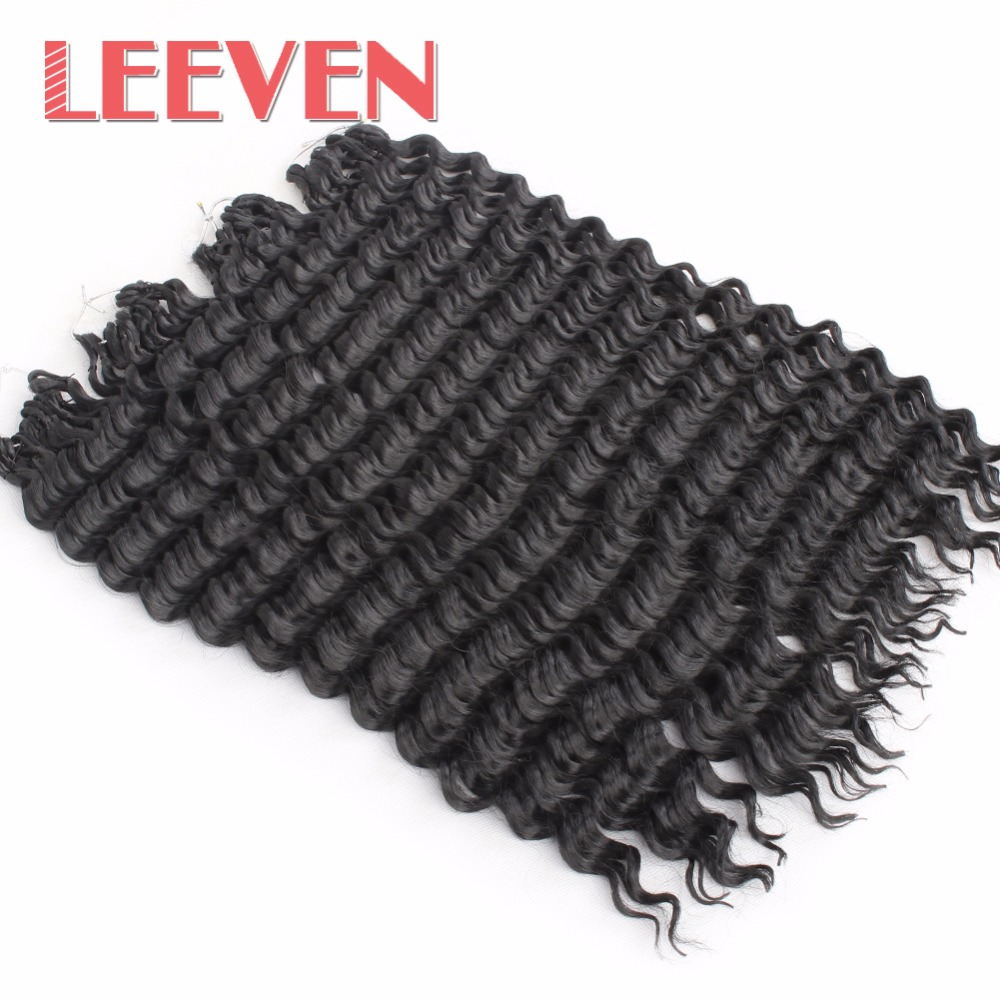 Leeven 18''75g/pack Black Deep Wave Hair Synthetic Braiding Bundles Hair Extension Crochet Braids Hair For Women