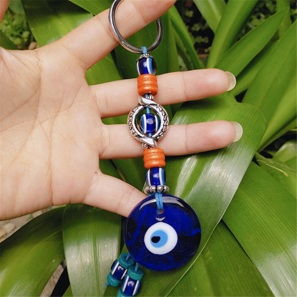 Turkish Blue Eye Keychain Middle Eastern Style Handwoven Alloy Evil Lucky Eyes Wall Car Pendant Home Decorations