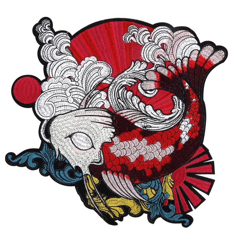 27*27cm Koi Fish Embroidered Patch Japanese Koi Fish Clothes Applique Patch DIY Sewing Craft Supplies Clothes Decoration Supplie