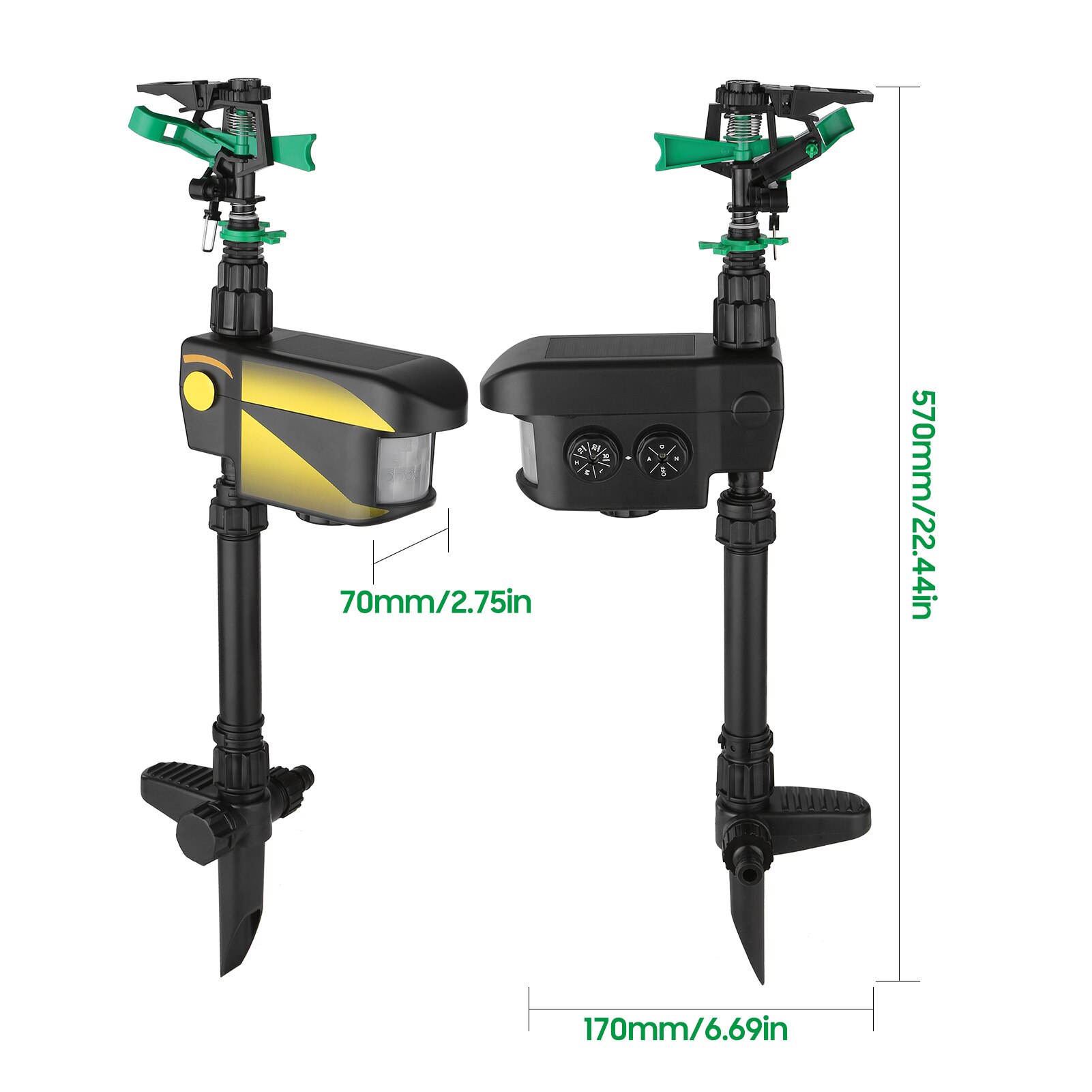 Solar Power Motion-Activated Animal Repeller Yard Enforcer Motion-Activated Sprinkler with 3 Time Modes Spray Angle amp Sprinkle