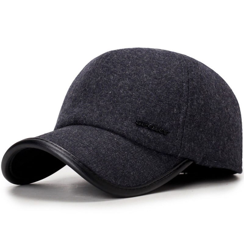 Brev trykt baseball cap mænd vinter hat uld føler justerbar trucker cap tykne varm sort grå snapback hat: Grå 1