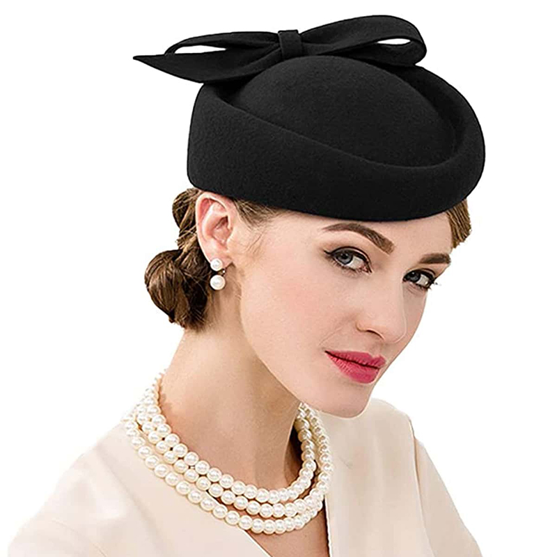 Dame kirke fascinators hatte sort vintage uld bryllup pilleæske teselskabshat fedora filt fedora rød til damer derbyhat: Sort