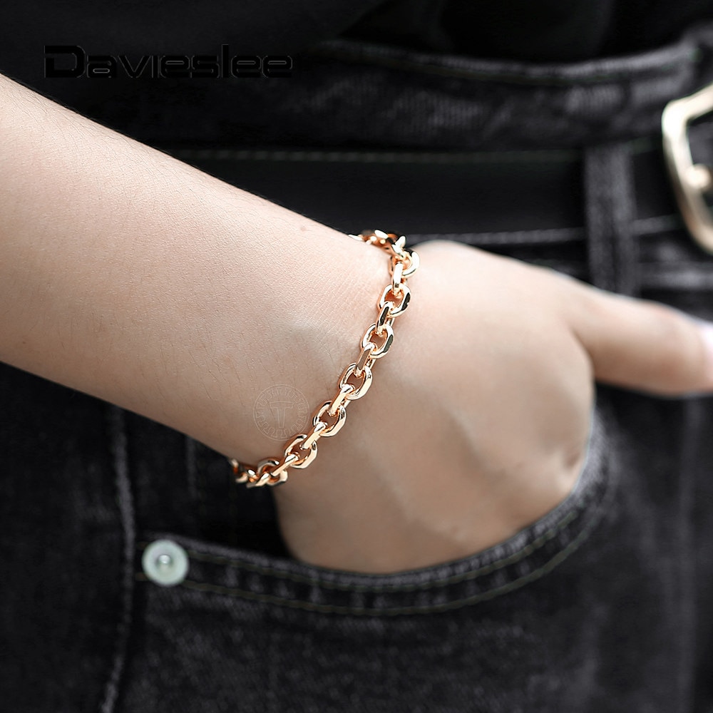 6 Mm 585 Rose Goud Kleur Armband Voor Vrouwen Rolo Kabel Link Chain Party Bruiloft Sieraden Womens Armbanden 20cm Mode LCB45