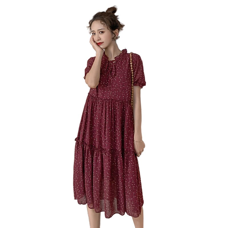 2205 Zomer Koreaanse Mode Moederschap Lange Jurk Zoete Bloemenprint Chiffon Kleding Voor Zwangere Vrouwen Losse Zwangerschap