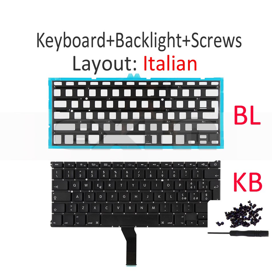 for Apple Macbook Air 13" Italian Italy Keyboard with Backlight Backlight Replace Years: White