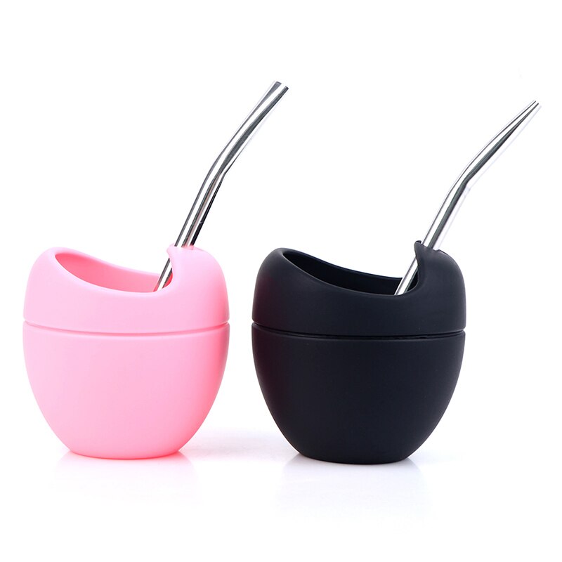 Sort/pink 5oz silikone bombillas yerba mate kop sæt te kop med yerba bombilla sugerør
