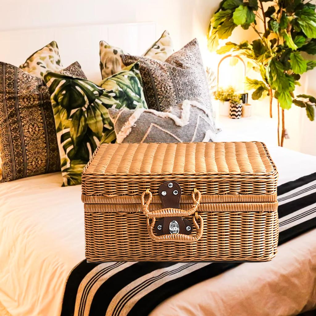 Valise tissée en osier, panier de stockage des aliments, Portable, pour jardin, Patio