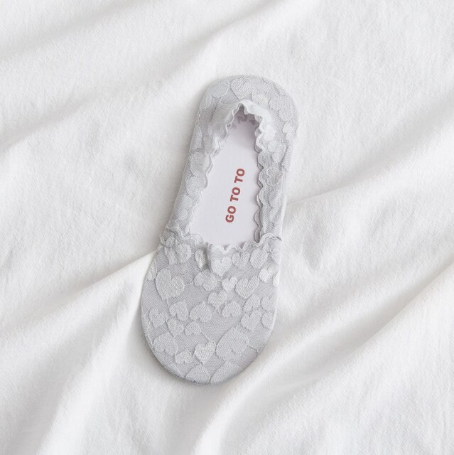 Liefde Onzichtbare Non-Show Boot Sokken Modieuze Slanke Enkelsokken Dames Katoen Onderkant Kant Jacquard Sokken Meisjes Casual Breatha: light grey