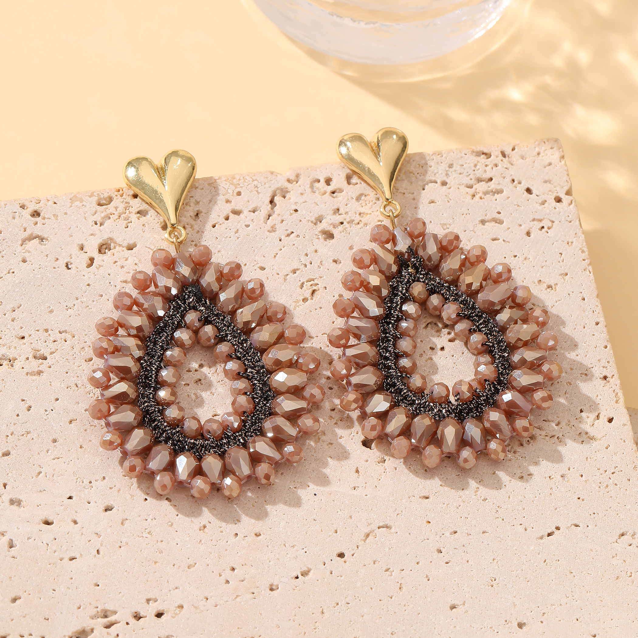 INKDEW-pendientes de gota de agua bohemios para mujer, aretes grandes y largos hechos a mano, cuentas facetadas de cristal, joyería de EA152: Vino tinto