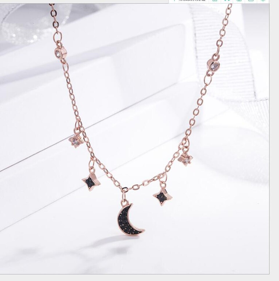 Ster Maan Zirkoon Hanger Ketting Titanium Rvs Materiaal Ingelegd Zirkoon Ketting Kettingen Mode Trendy Vrouwen Sieraden