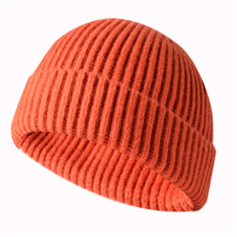 Mænd / kvinder vinterstrikket hat beanie skullcap sømand cap manchet brimless retro varm: Orange