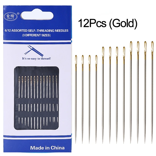 30/12Pcs Side Hole Blind Sewing Needles Stainless Steel Elderly Self Threading Needles Household DIY Beading Threading Needle: Beige