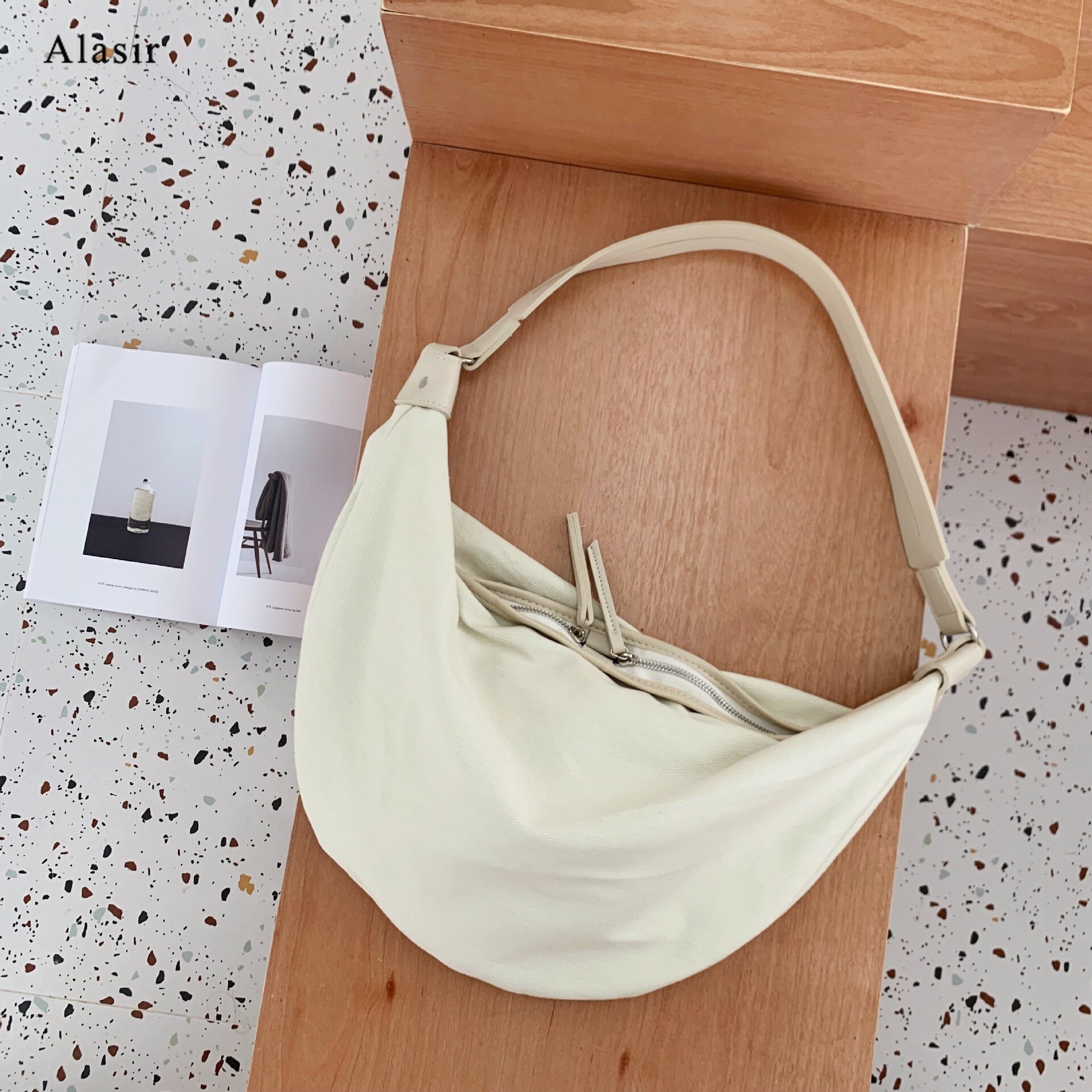 Alasir Canvas Underarm-package Solid Shoulder Bag Women Underarm-shoulder-bag Concise Hobos Composite Handbag Female