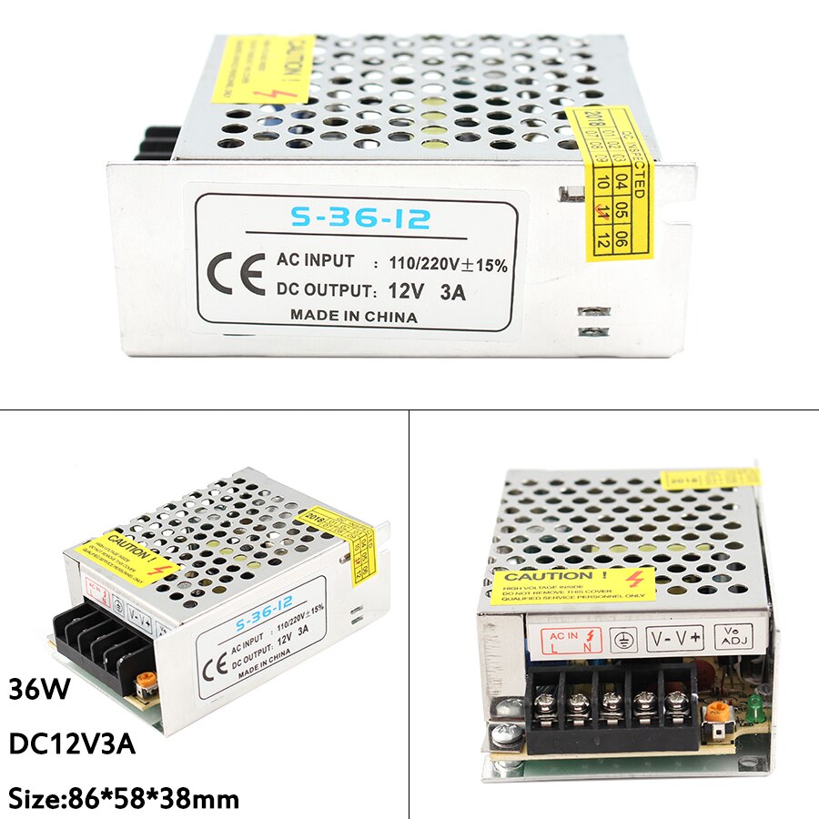 Fuente de alimentación de 12 V para lámpara de luz LED, transformador de cc 12 v, adaptador de fuente de alimentación conmutada de 12 V, 1A, 2A, 3A, 220V, 12 V, 2A: 12V 3A 36W