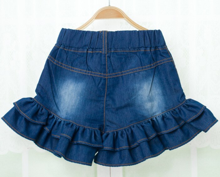 Jean d'été pour petites filles, pantalon court en Denim, ourlet pétale, Style Lolita,: dark blue / 4T
