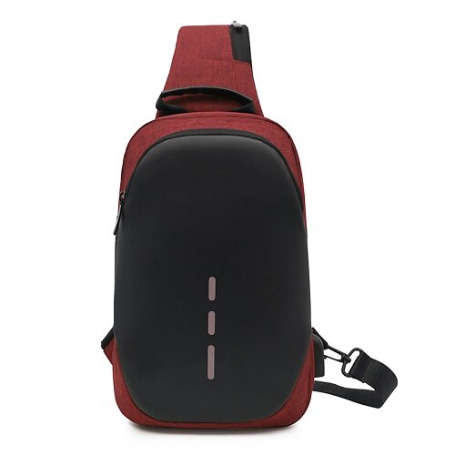 Casual Sling Nylon Chest Bag For Men USB Charging One Shoulder Short Trip Bag Crossbody Single Anti Theft Waterproof: Red