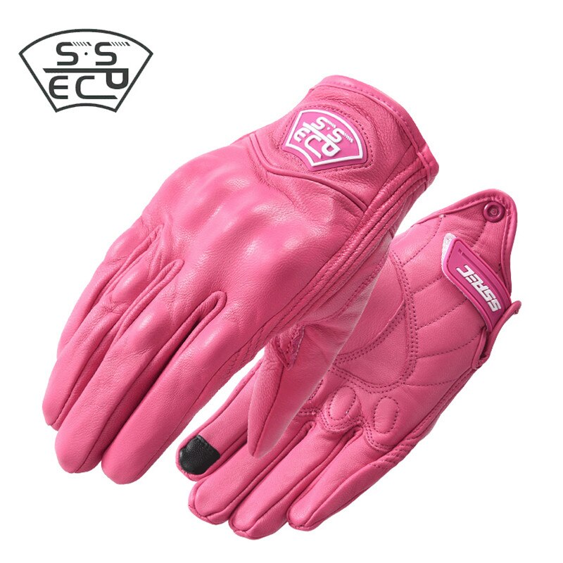 Guantes clásicos Retro de cuero para motocicleta, para mujer, Chopper, Moto, café, impermeables, Vintage, dedo completo, XS-XXL, novedad de: Rosa / M