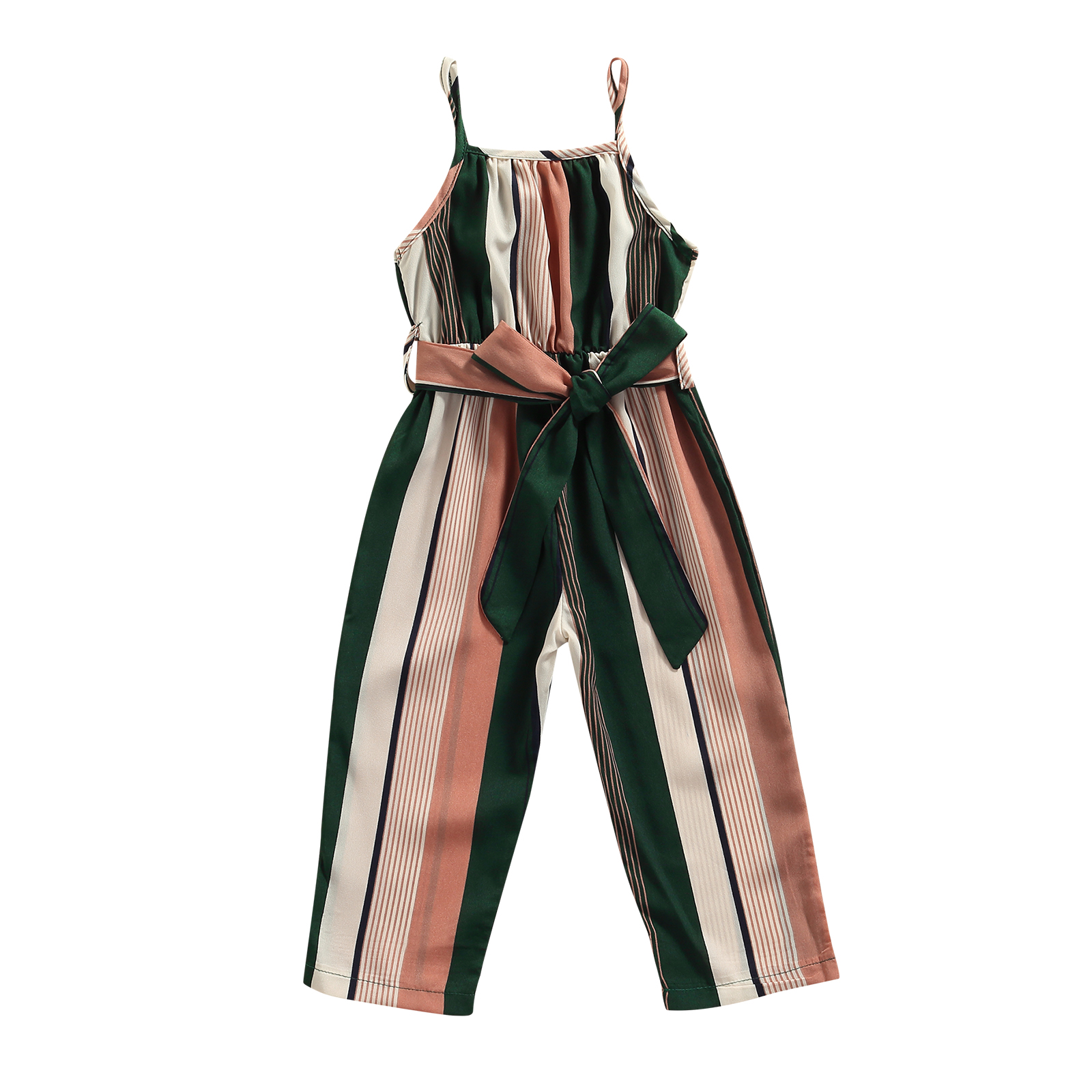 Combinaison à bretelles sans manches pour filles, décontractée, Bandage, salopette imprimée à rayures, pantalons longs, vêtements pour enfants, été: A / 5T