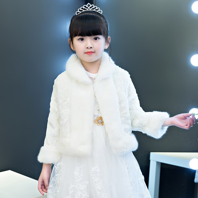 Winter Kid Girl White Faux Fur Cape Wedding Cloaks Shawl Shrug Outerwear Coats Flower Girl Plush Cloak Kid Coat