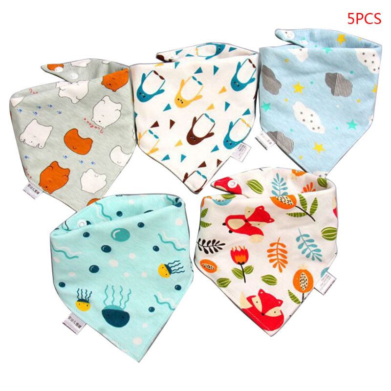 5 Pcs/Pack Baby Cotton Feeding Bibs Print Bandana Saliva Triangle Dribble Towel Q81A: 2