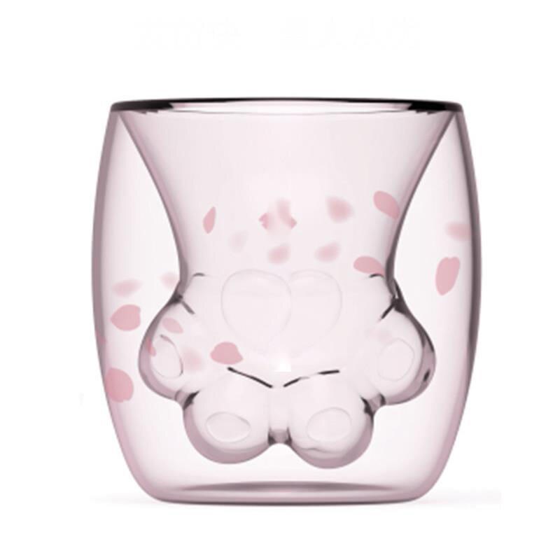 Cat Claw/Paw Cup Double Glass Coffee Mug Cartoon Cute Cat Milk Juice Cup Home Office Cafe Tazas Best for Festival KEDICAT: Sakura model